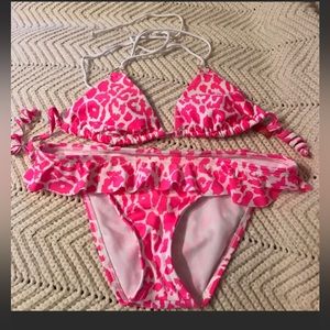 Sofia by Vix swimsuit ruffle bikini pink & white leopard size S